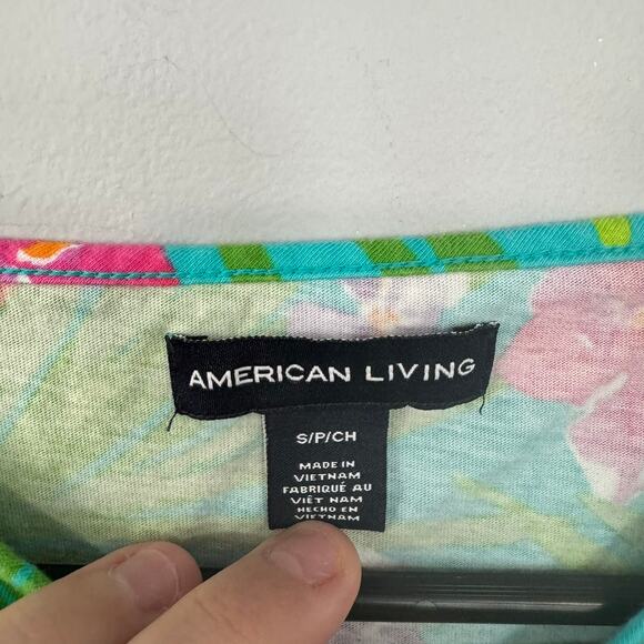 American Living Bright Tropical Floral Print Top Size Small Sleeveless Hawaiian - Picture 3 of 5